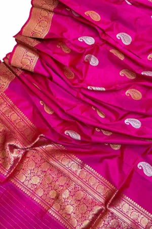 Exquisite Pink Banarasi Silk Dupatta with Kadwa Boota