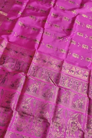 Exquisite Pink Swarnachari Handloom Meenakari Silk Saree