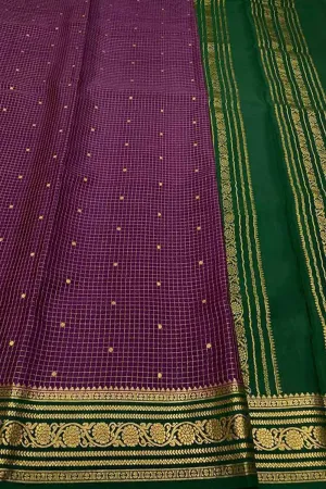 Exquisite Purple & Green Mysore Pure Crepe Silk Saree