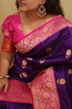 Exquisite Purple Banarasi Handloom Pure Katan Silk Saree