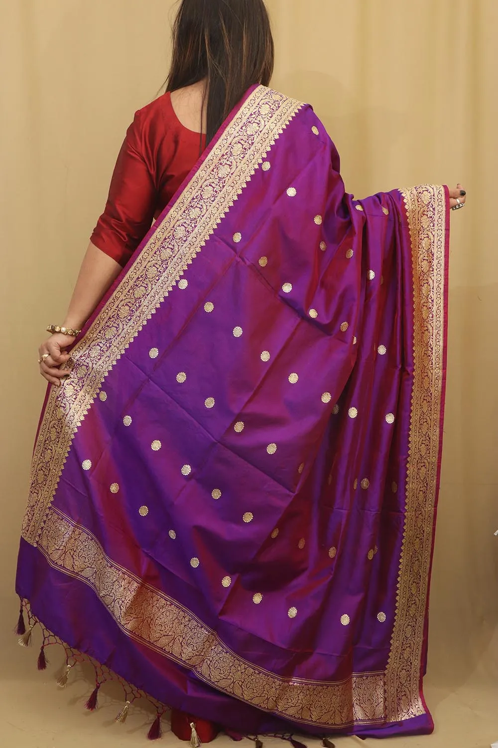 Exquisite Purple Handloom Banarasi Pure Katan Silk Dupatta