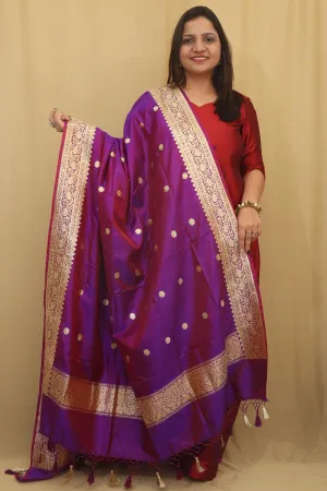 Exquisite Purple Handloom Banarasi Pure Katan Silk Dupatta