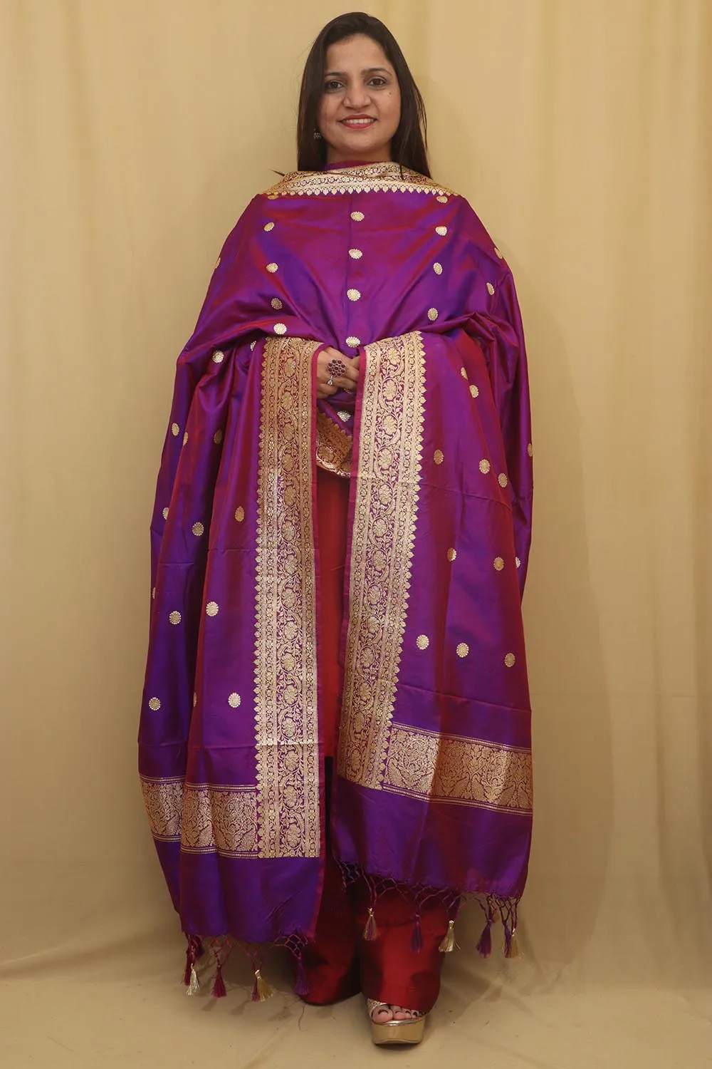 Exquisite Purple Handloom Banarasi Pure Katan Silk Dupatta