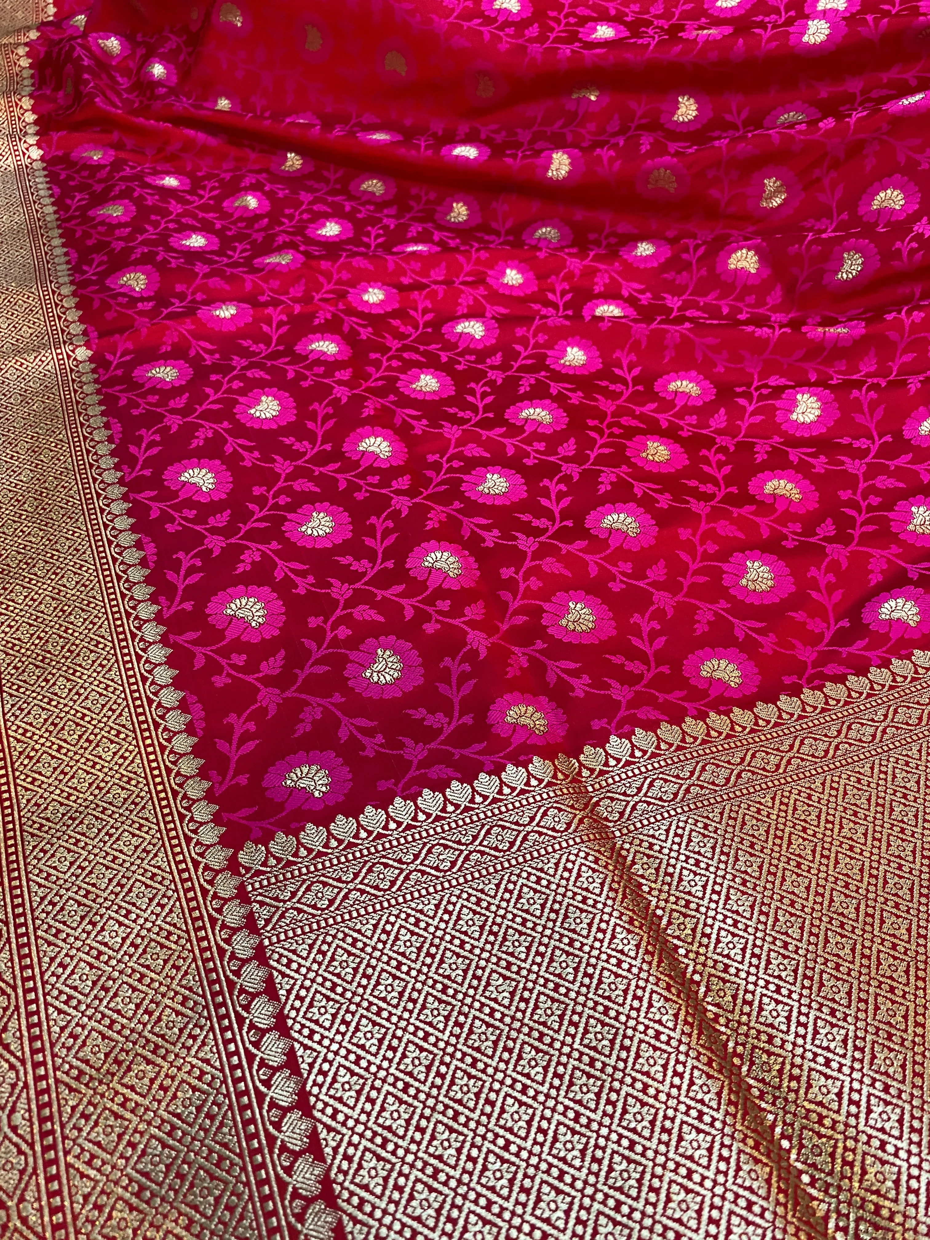 Exquisite Raani Pink Pure Katan Silk Banarasi Saree