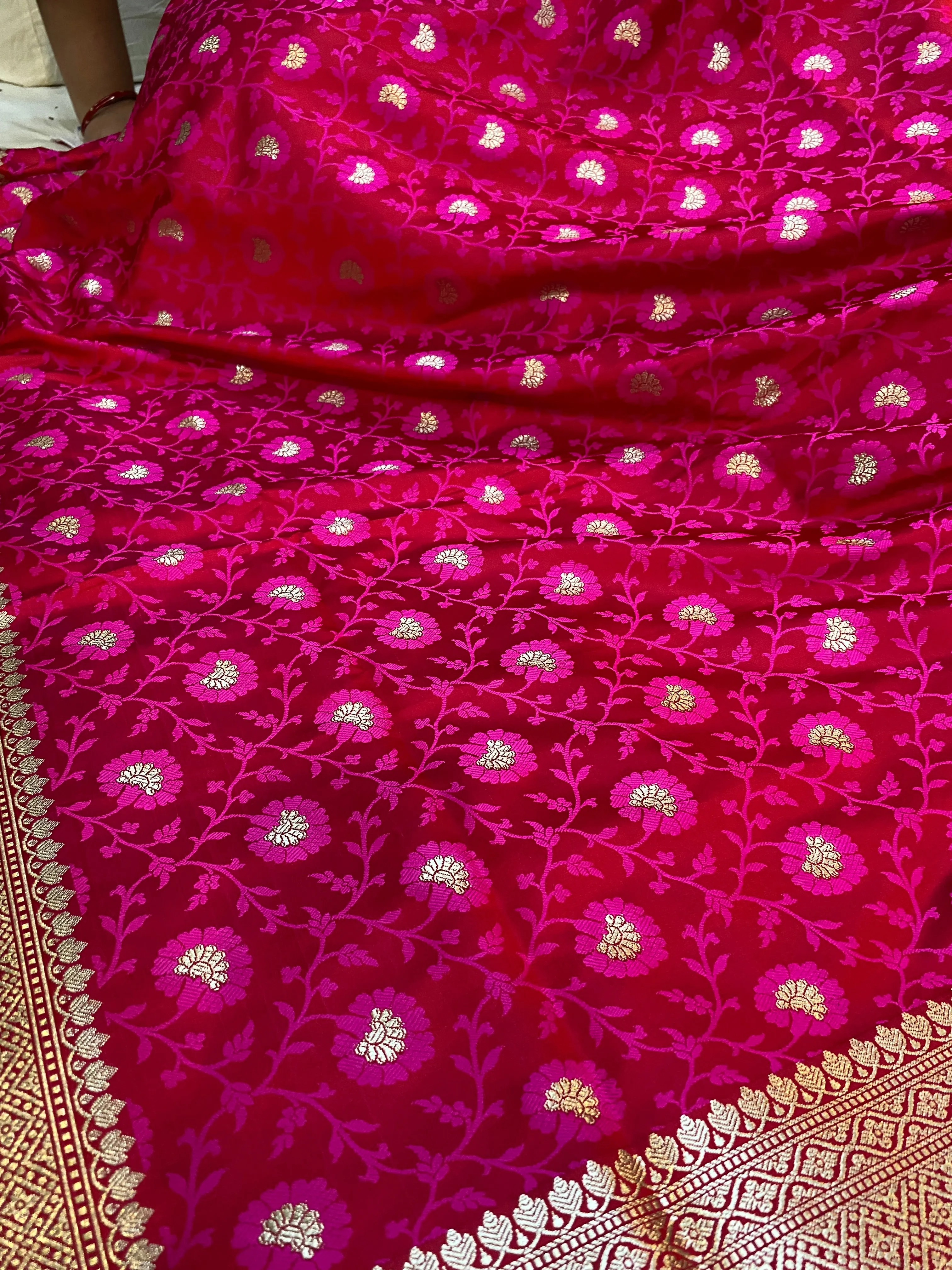 Exquisite Raani Pink Pure Katan Silk Banarasi Saree