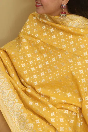 Exquisite Yellow Banarasi Handloom Pure Moonga Silk Dupatta