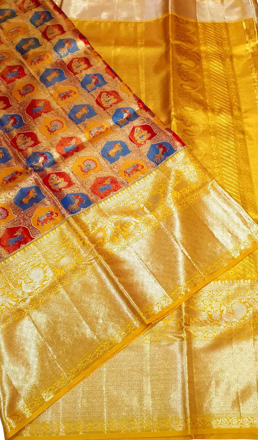 Exquisite Yellow Kanjeevaram Handlooms Pure Tissue Silk Saree