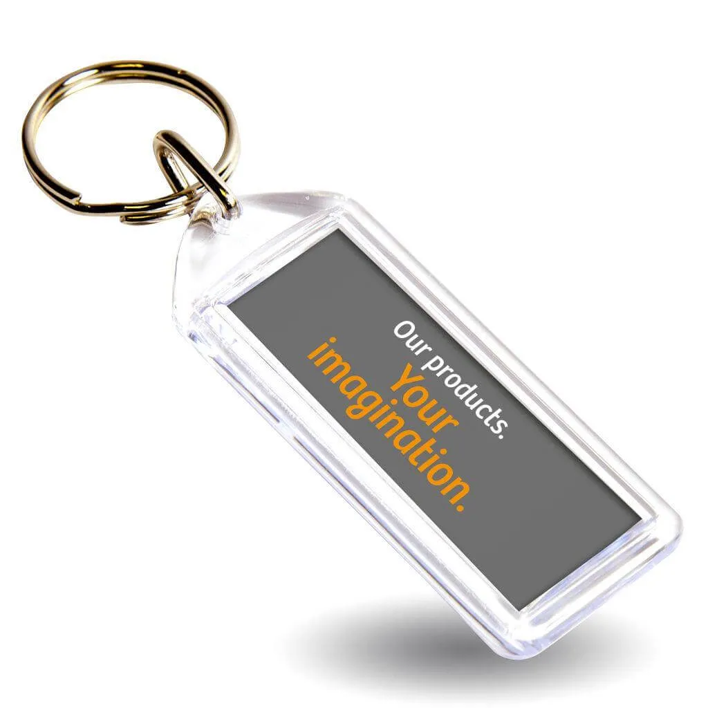 F1 Rectangular Blank Plastic Photo Insert Keyring - 50 x 20mm - Pack of 10