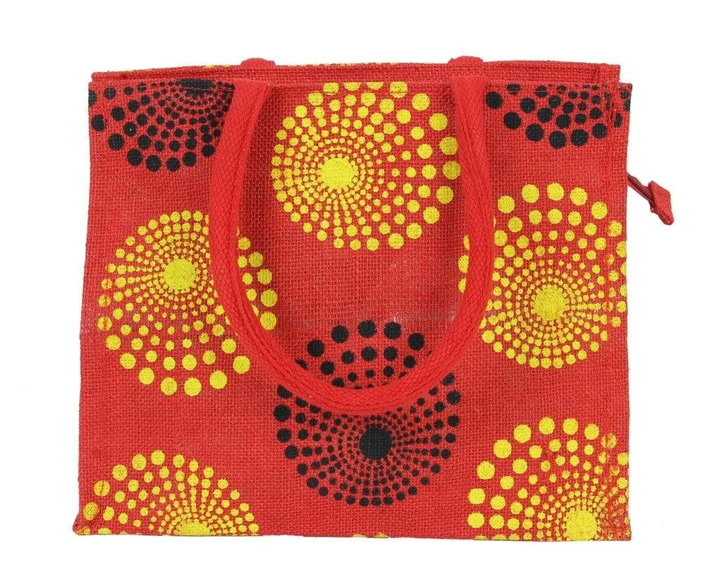 FabSeasons Red circles printed Jute Lunch Bag