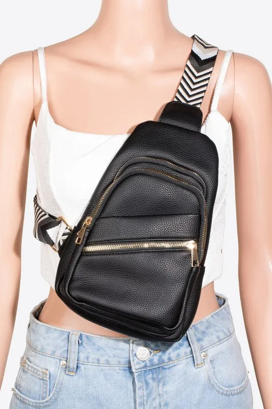 Fame PU Leather Chevron Strap Crossbody Bag