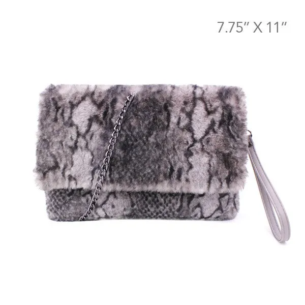 FAUX FUR SHOULDER CLUTCH PURSE