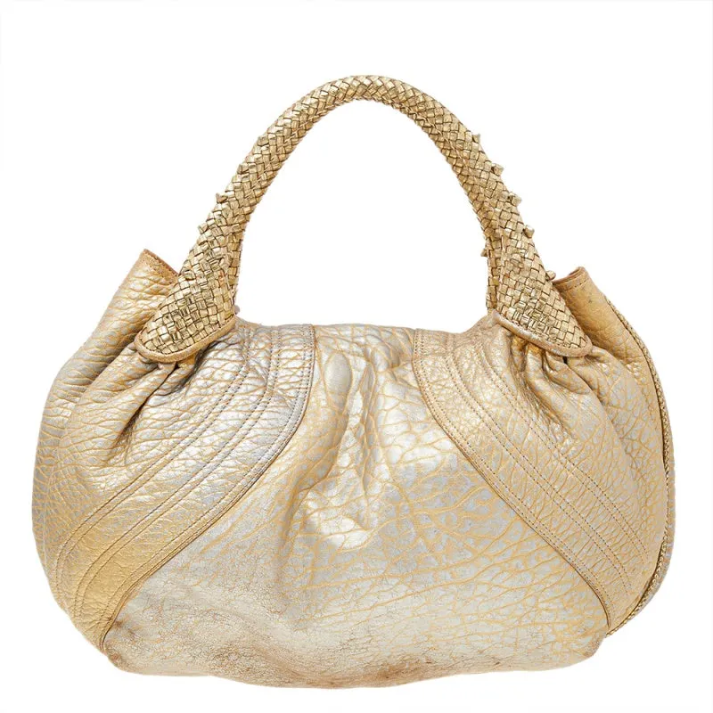 Fendi Metallic  Leather Holographic Textured Spy Hobo