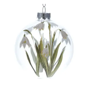 Gisela Graham Painted Snowdrops Clear Glass Bauble