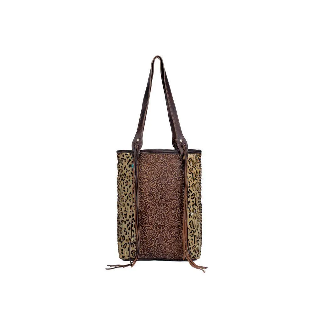 Golden Embossed Leather & Hairon Shoulder Bag