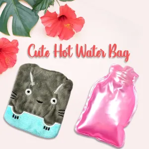 Grey Cat Print Small Hot Water Bag with Cover for Pain Relief