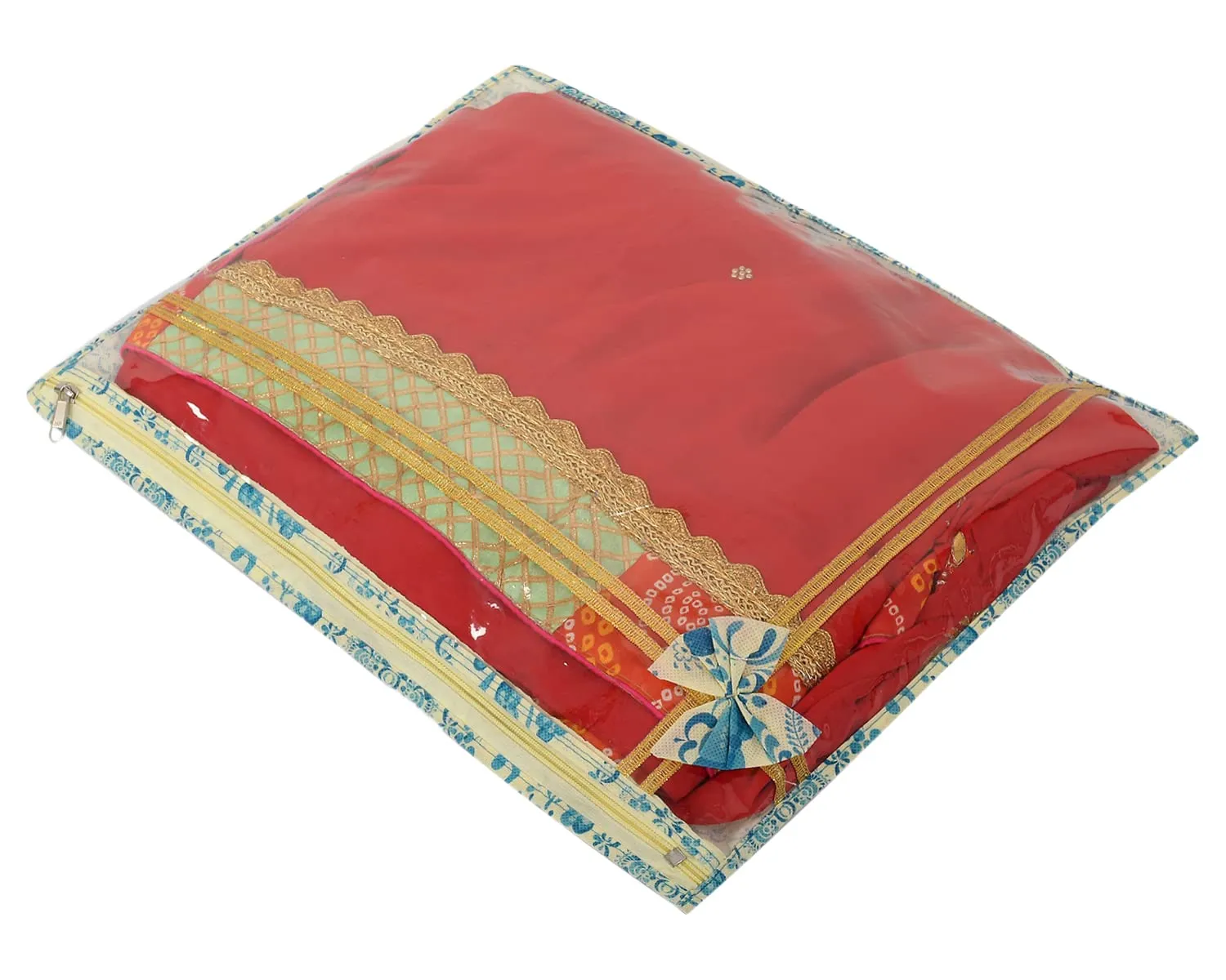 Heart Home Floral Print Non-Woven Single Saree cover For Store Saree, Lehenga, Suit With Transparent Top,Pack of 9 (Blue) 54HH4156.