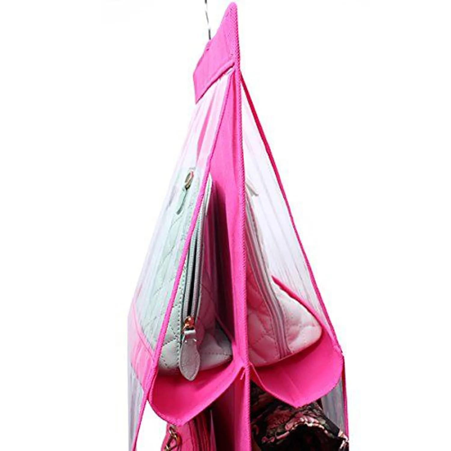 Heart Home Hanging Organizer for Purse Clutch Handbag with 6 Large Compartments & Hanger (Pink)-HS_38_HEARTH21110, Pack of 1