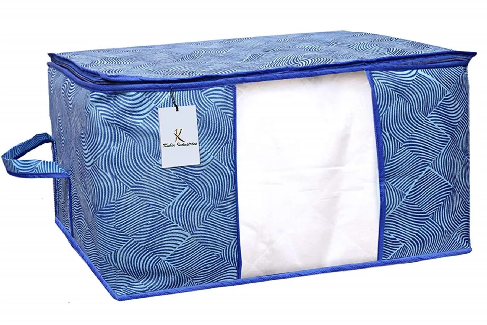 Heart Home Leheriya Printed 8 Piece Non Woven Fabric Underbed Storage Bag,Cloth Organiser,Blanket Cover with Transparent Window, Orange & Blue - CTHH23029