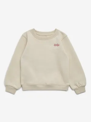 HOP Kids Beige Typographic Cotton Blend Sweatshirt