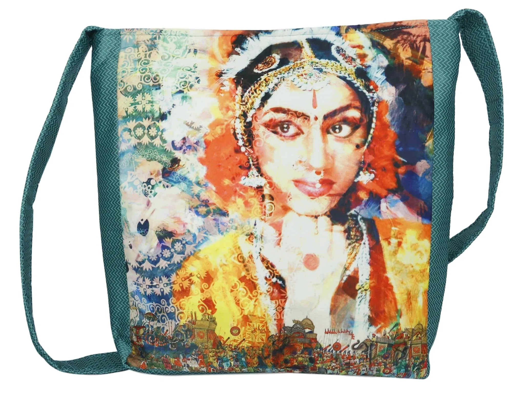 Indian Jhola Bag For Women Digital Print Cross Body Shoulder Bag Fashion Sling Bag Quilted Faux Silk,16x14x3 Inch,Lady Dancer