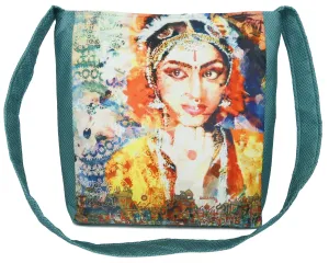 Indian Jhola Bag For Women Digital Print Cross Body Shoulder Bag Fashion Sling Bag Quilted Faux Silk,16x14x3 Inch,Lady Dancer