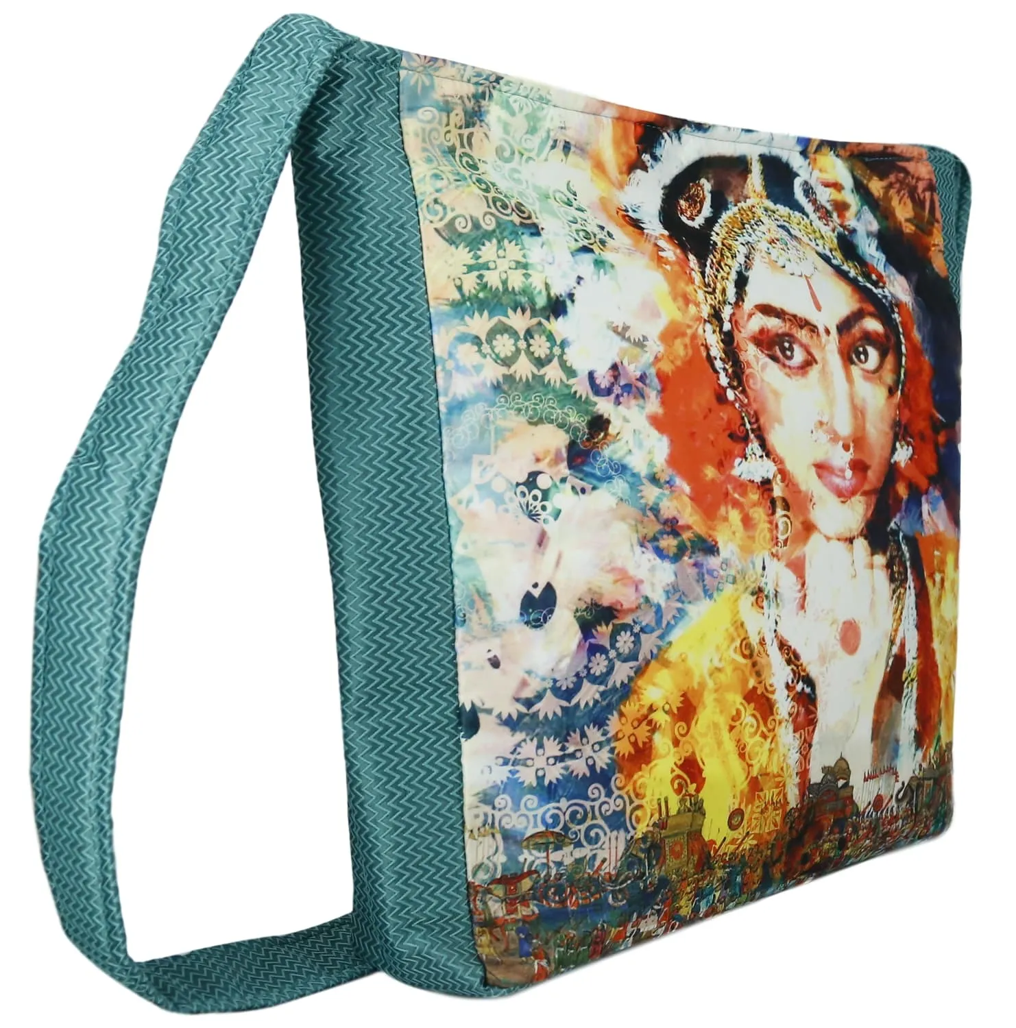 Indian Jhola Bag For Women Digital Print Cross Body Shoulder Bag Fashion Sling Bag Quilted Faux Silk,16x14x3 Inch,Lady Dancer