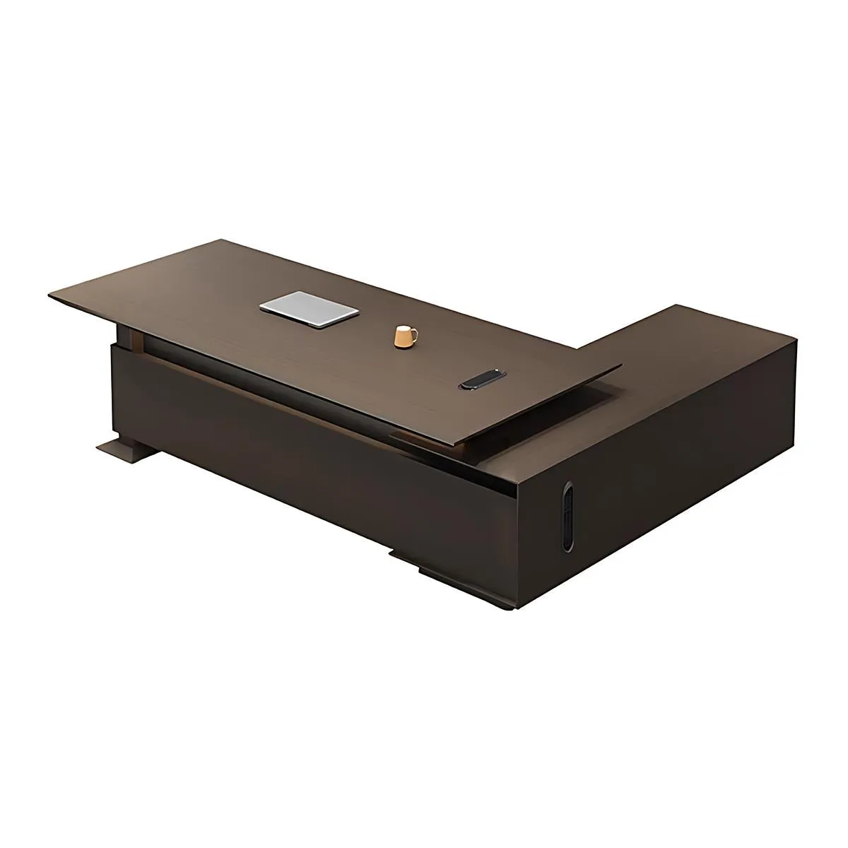 Italian-Style Luxurious Dark Brown L-Shaped Executive Desk with Spacious Desktop Design