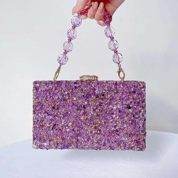 Jeweled Handbag 2022 New Stone Pattern Acrylic Evening Bag Crossbody Crystal Handbag Women's Party Purse Ladies Clutch