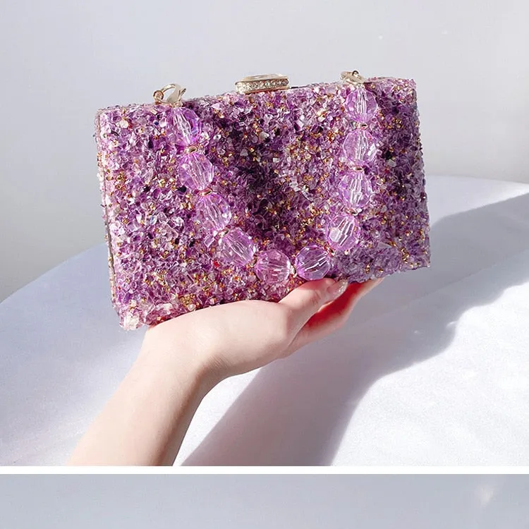 Jeweled Handbag 2022 New Stone Pattern Acrylic Evening Bag Crossbody Crystal Handbag Women's Party Purse Ladies Clutch