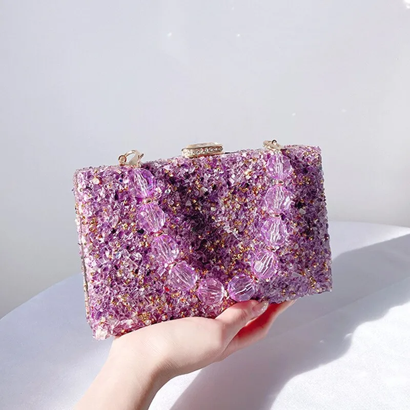 Jeweled Handbag 2022 New Stone Pattern Acrylic Evening Bag Crossbody Crystal Handbag Women's Party Purse Ladies Clutch