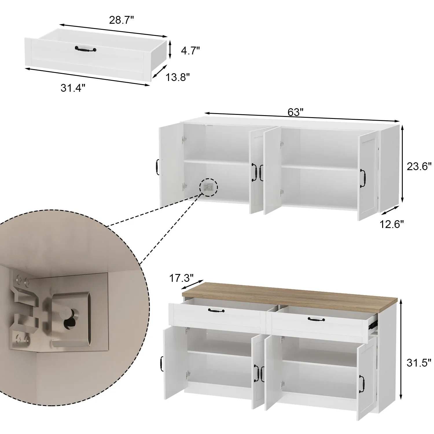 Kitchen Sideboard Storage Pantry Cupboard with Spacious Countertop for Kitchen