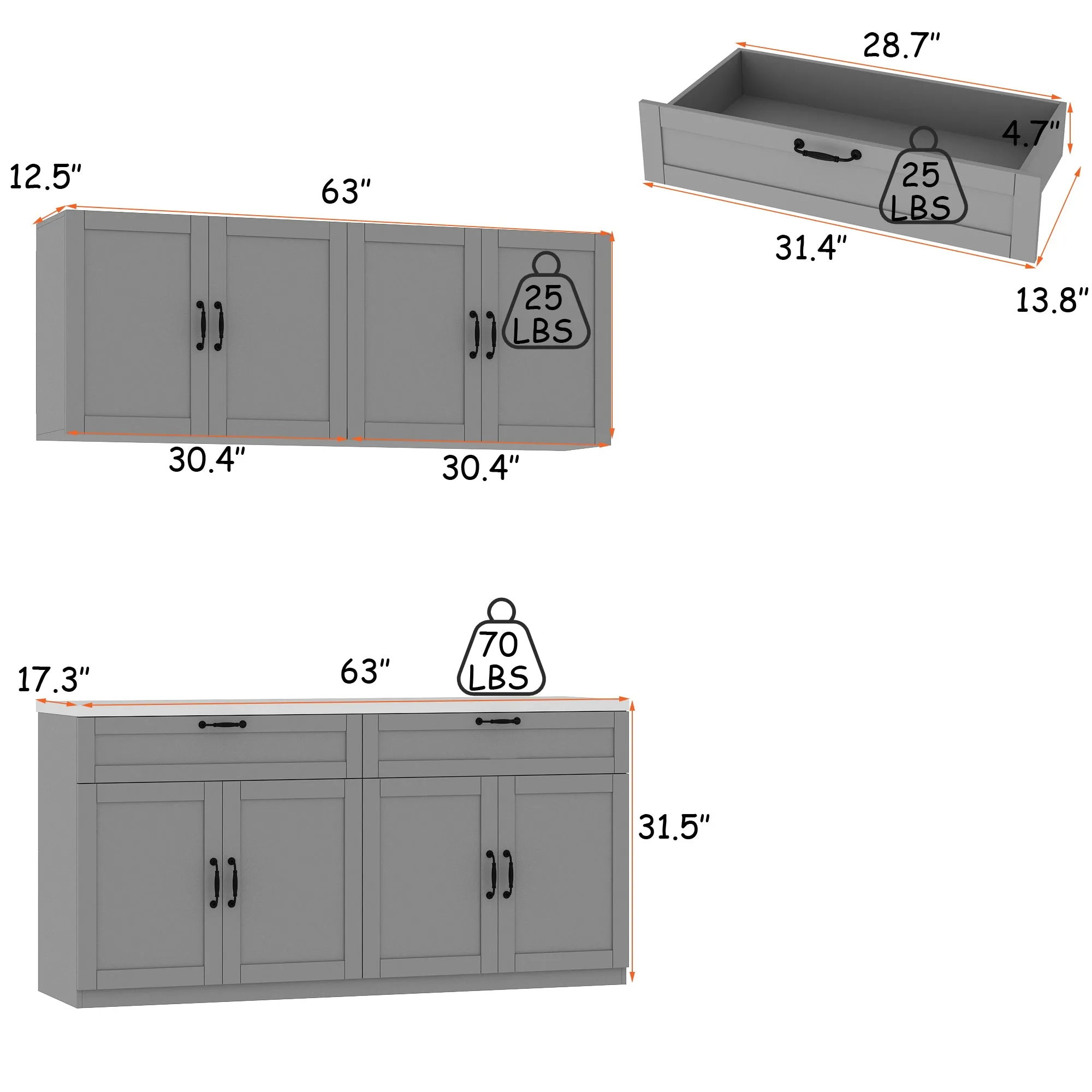 Kitchen Sideboard Storage Pantry Cupboard with Spacious Countertop for Kitchen