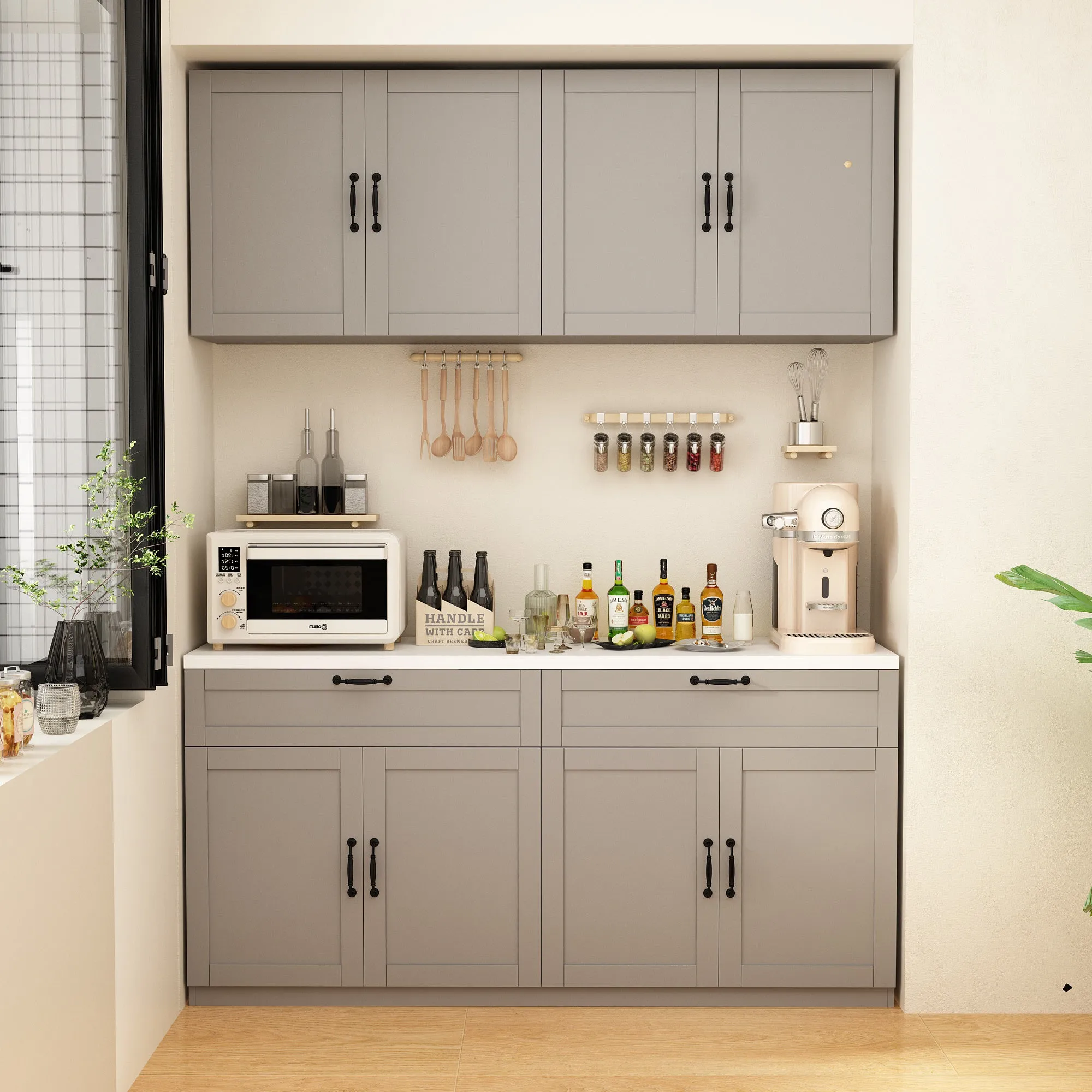 Kitchen Sideboard Storage Pantry Cupboard with Spacious Countertop for Kitchen