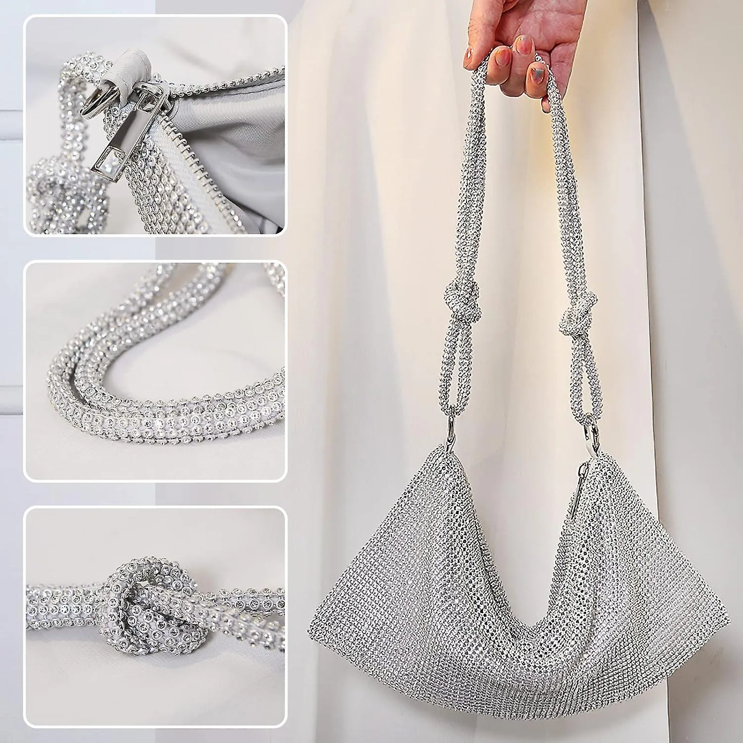 Knotted Silver Rhinestone HandBag