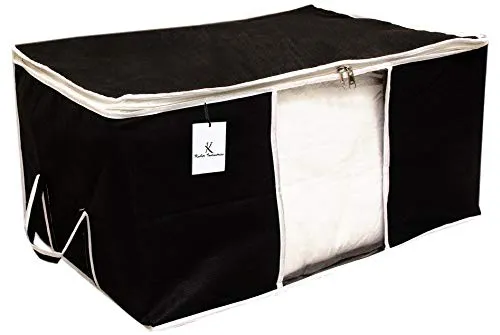 Kuber Industries 2 Piece Non Woven Underbed Storage Bag, Storage Organiser, Blanket Cover with Transparent Window, Extra Large, Black CTKTC034442