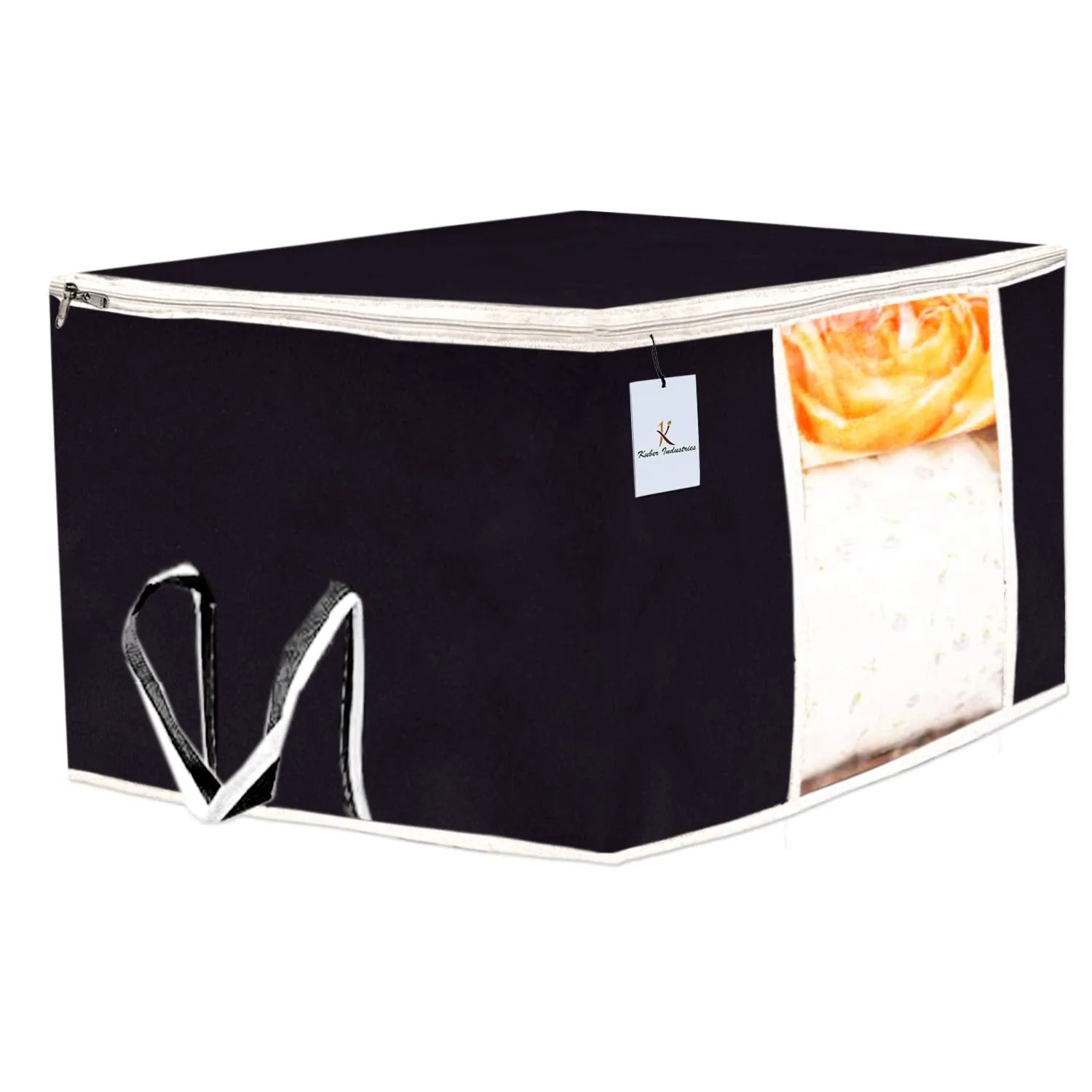 Kuber Industries 2 Piece Non Woven Underbed Storage Bag, Storage Organiser, Blanket Cover with Transparent Window, Extra Large, Black CTKTC034442