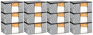 Kuber Industries Polka Dots Design Non Woven 12 Pieces Underbed Storage Bag, Cloth Organiser, Blanket Cover with Transparent Window (Black & White) -CTKTC38115