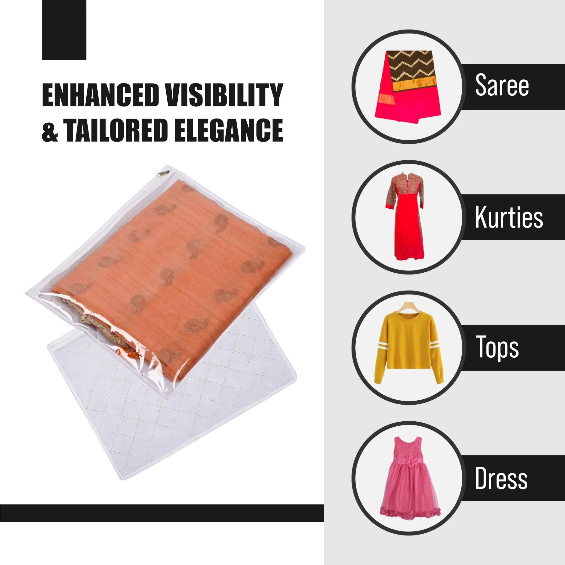 Kuber Industries Saree Storage Bag | Waterproof Saree Bag | Wardrobe Storage Bag | Top Visible Window Saree Bag | Single Packing Cloth Bag | Flower Quilted Storage Bag | Pack of 3 | Golden