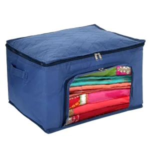 Kuber Industries Storage Bag | Zipper Closure Storage Bag | Clothes Organiser | Non-Woven Travel Storage Bag | Wardrobe Organizer with Transparent View | Blue