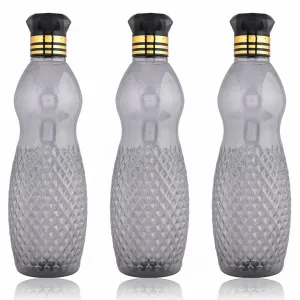 Kuber Industries Water Bottle | Plastic Water Bottle for Fridge | Water Bottle for Kitchen | Ideal for Restaurant | Water Bottle for Refrigerator | Dolphine Bottle | 1 LTR | Pack of 3 | Black