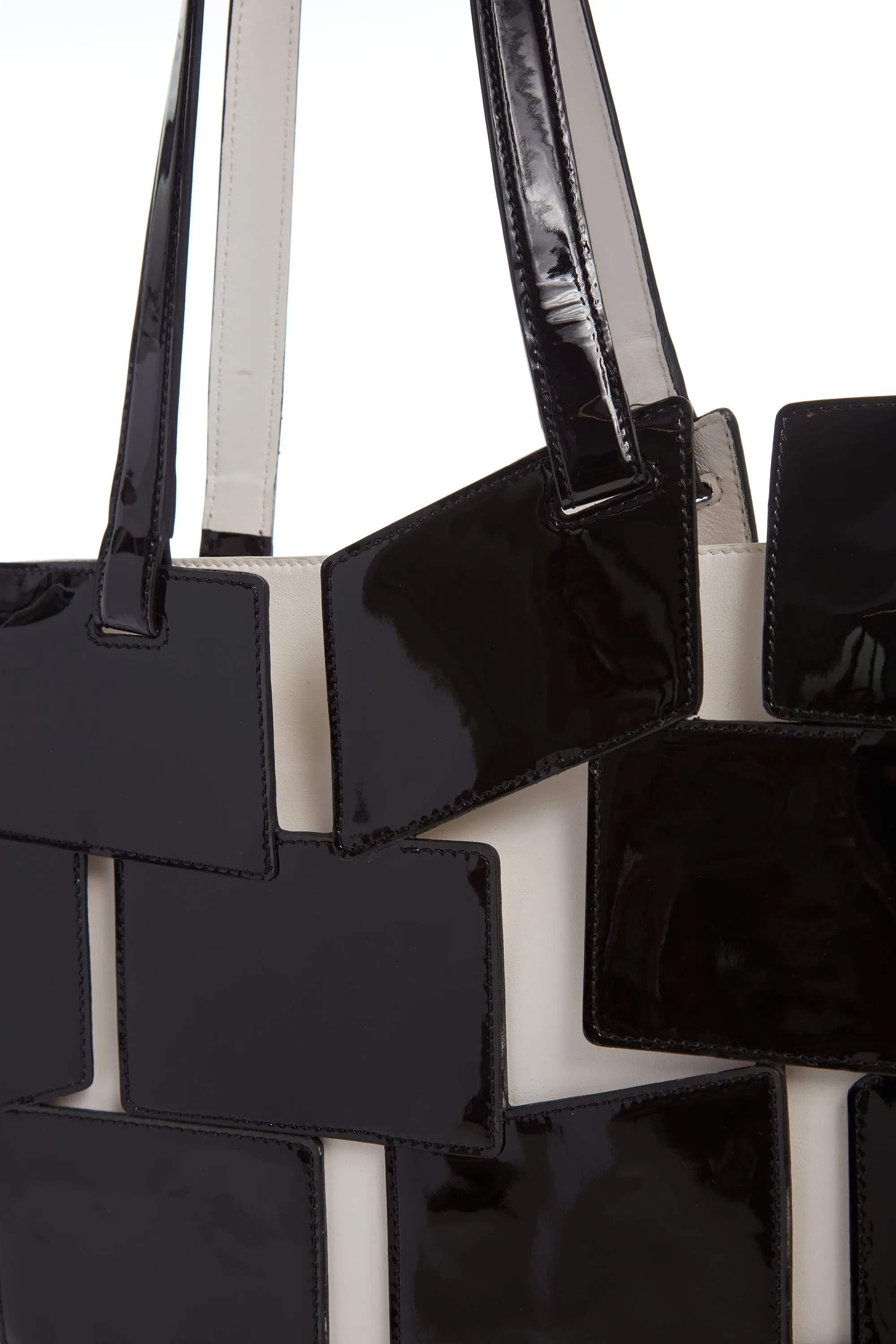 Laquered Tote Bag in Black Patchwork Lacquered Leather