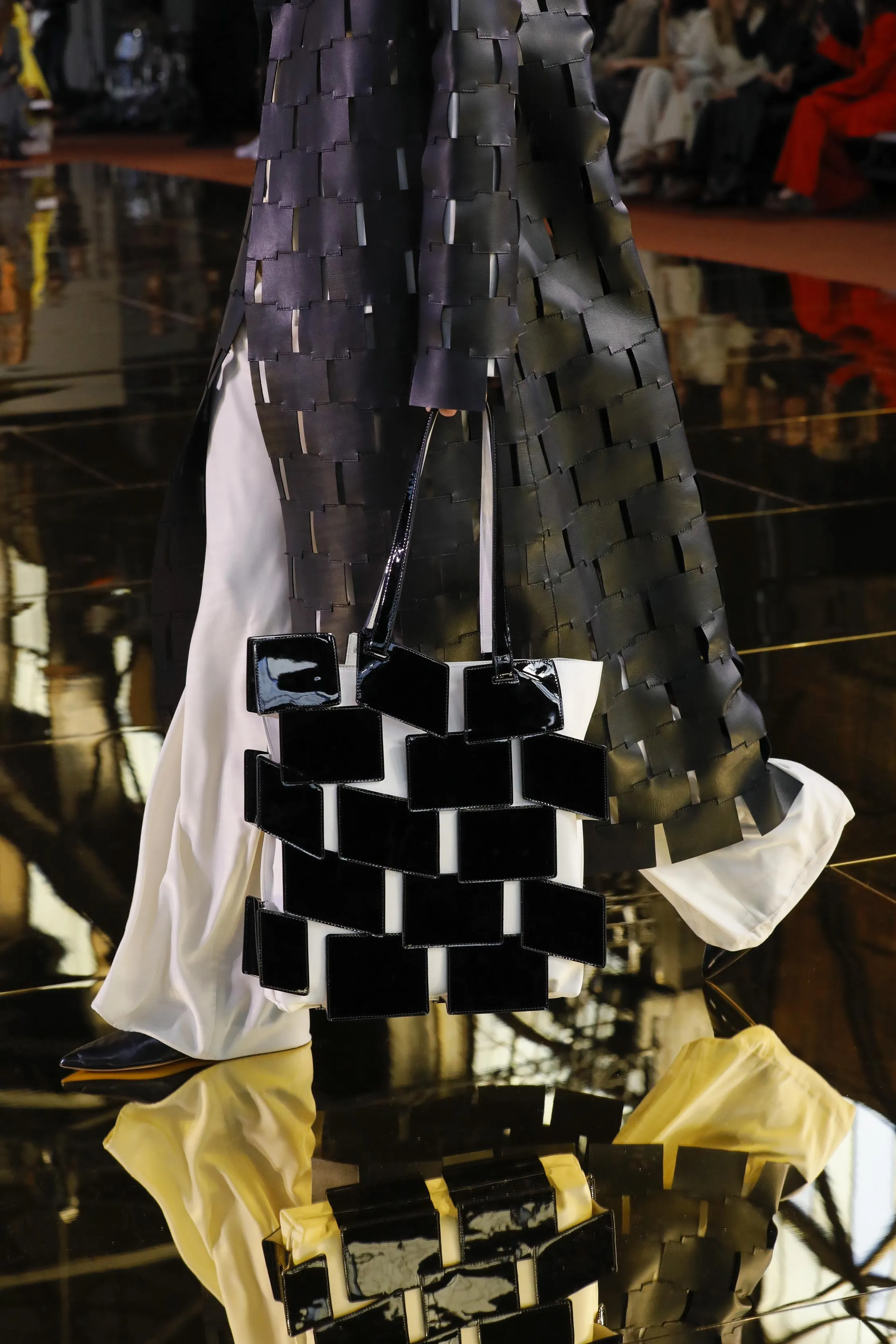 Laquered Tote Bag in Black Patchwork Lacquered Leather