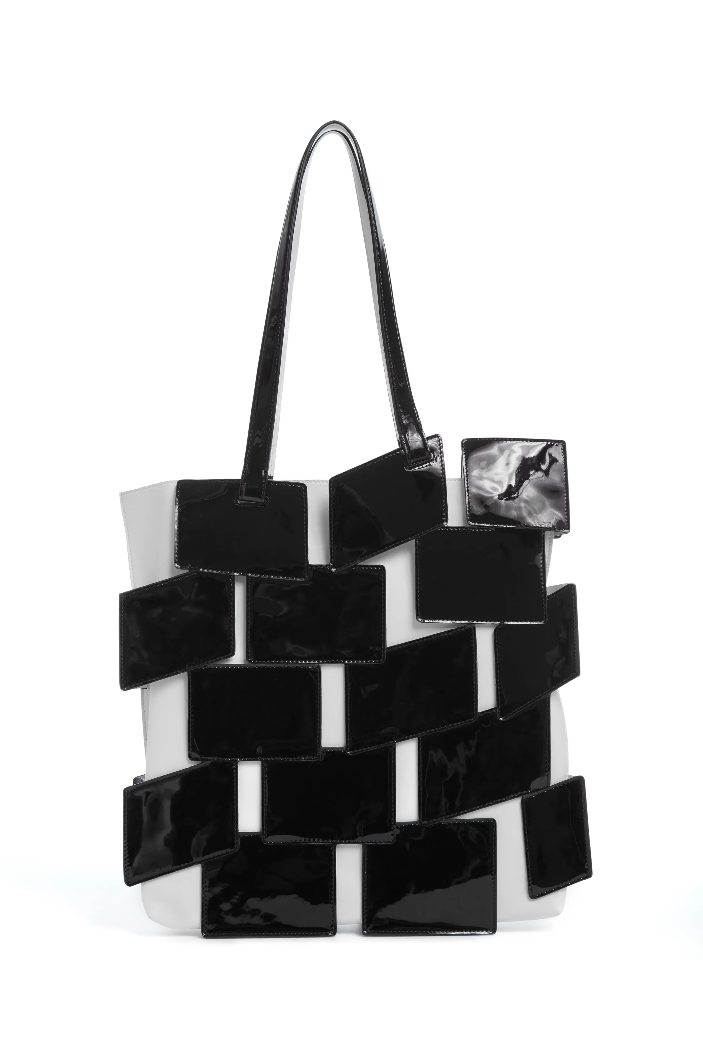 Laquered Tote Bag in Black Patchwork Lacquered Leather