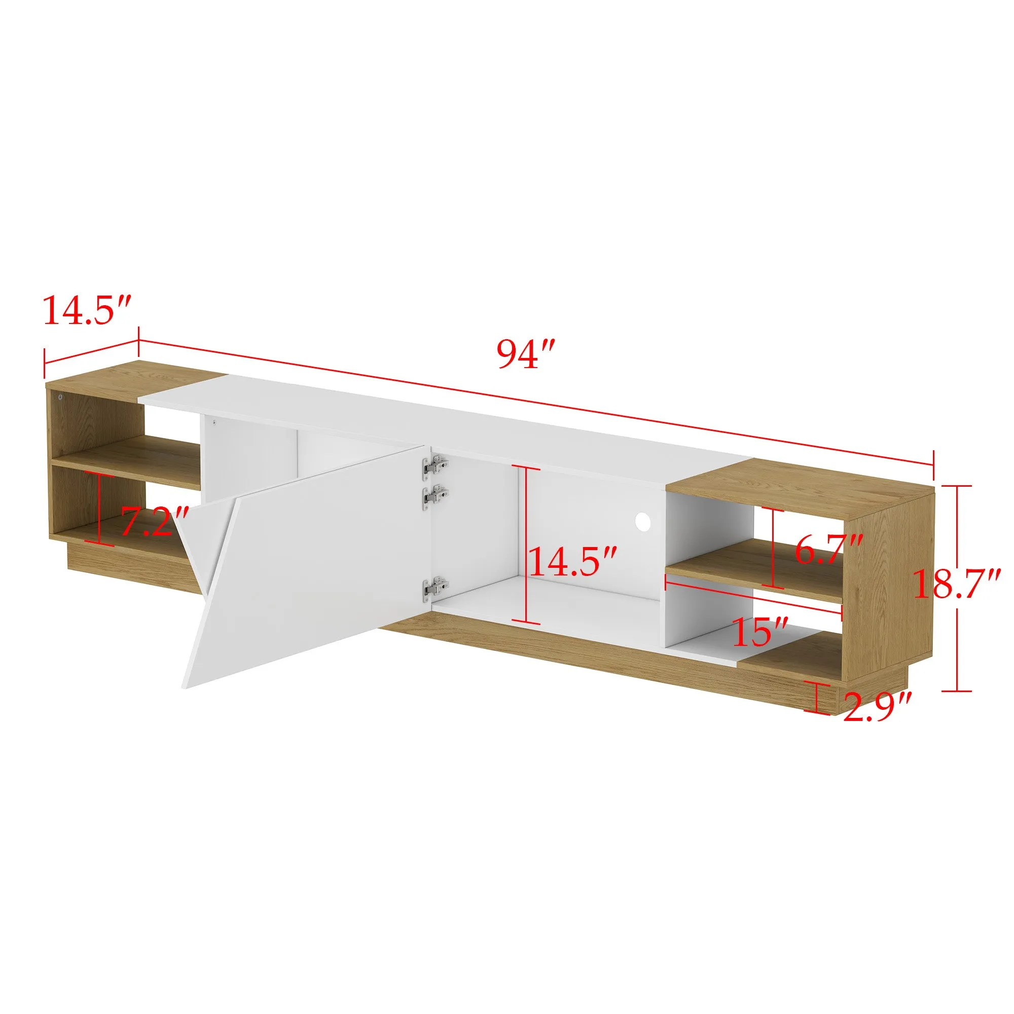 Large TV Cabinet - Spacious Storage, Cable Management 2 Doors - 94"