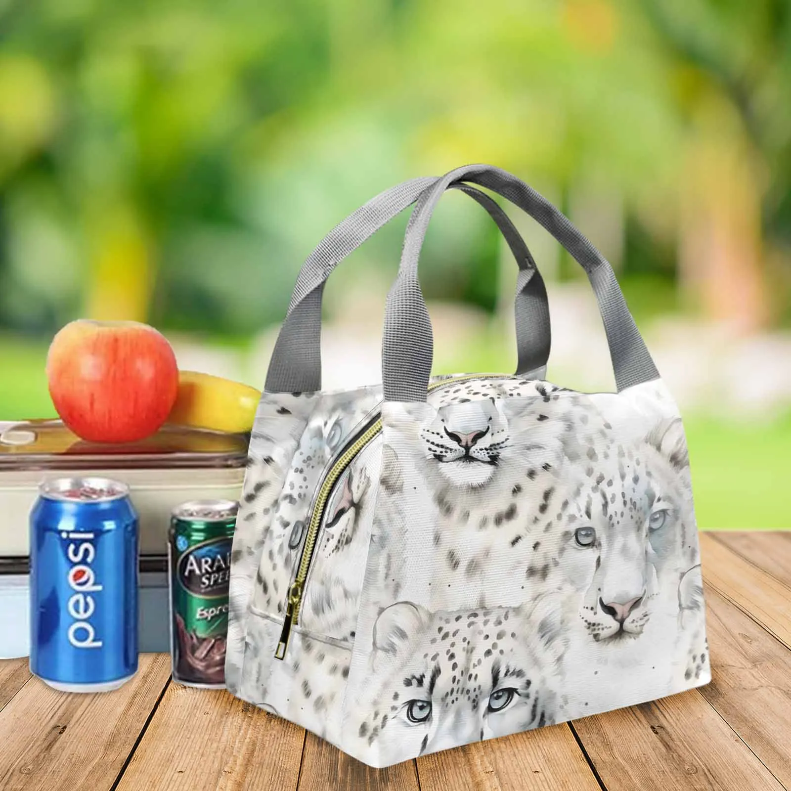 Leopard  Portable Lunch Bag-Grey Handle