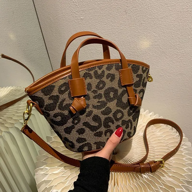 Leopard Print Crossbody Bucket Bag