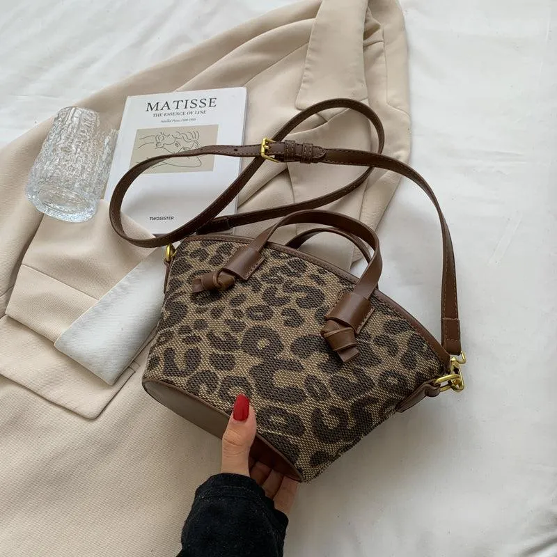 Leopard Print Crossbody Bucket Bag