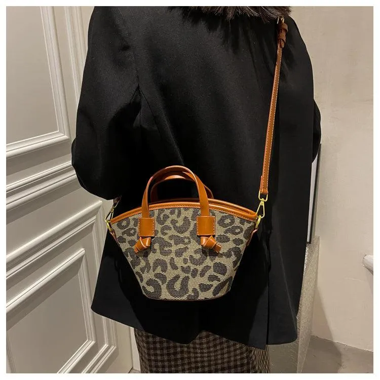 Leopard Print Crossbody Bucket Bag