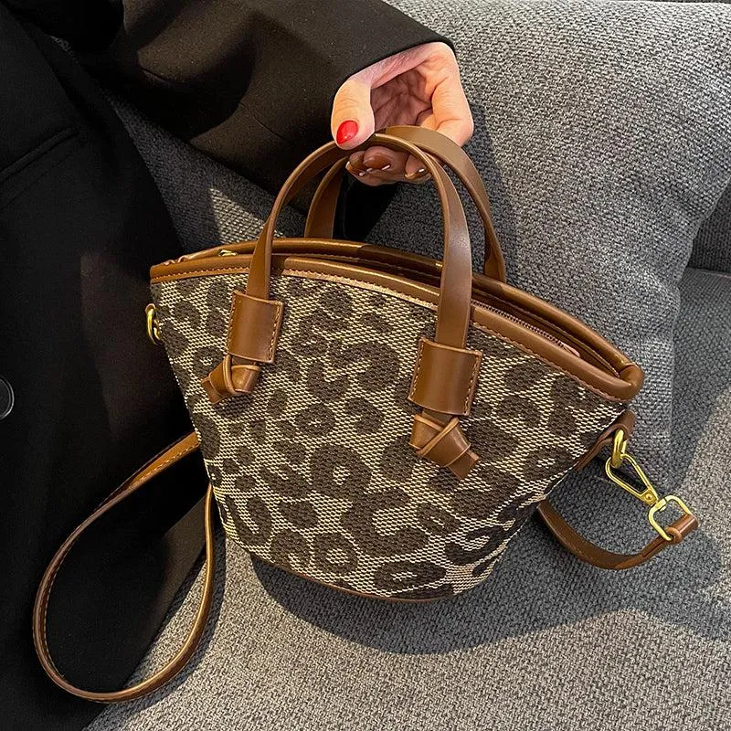 Leopard Print Crossbody Bucket Bag