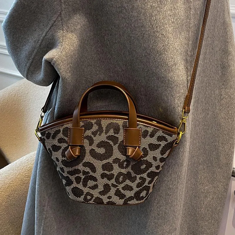 Leopard Print Crossbody Bucket Bag